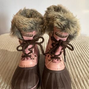 London Fog Girls Toddler Tottenham Snow Boots  Brown/Fuchsia, youth Size 12 EUC